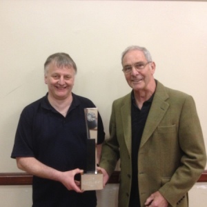 Howard Lee (L) is presented with the Graham Neilson trophy by chairman, Neil Lea
