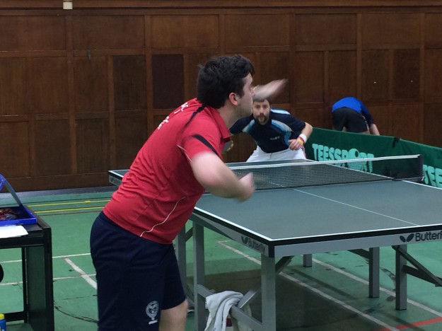 Prefects’ Michael Hahn demonstrates his service action in a recent fixture at Ward Road Gym – the ball has still to come down!